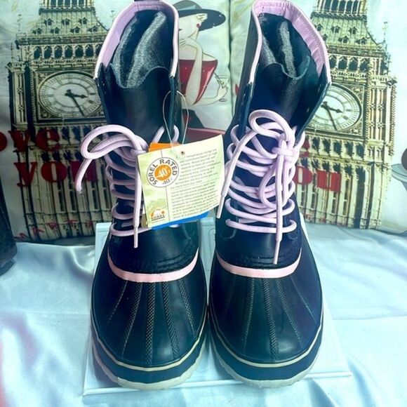 (F) Sorel Premium Waterproof Boots Black/PinkWomen's size 10 - Picture 1 of 15